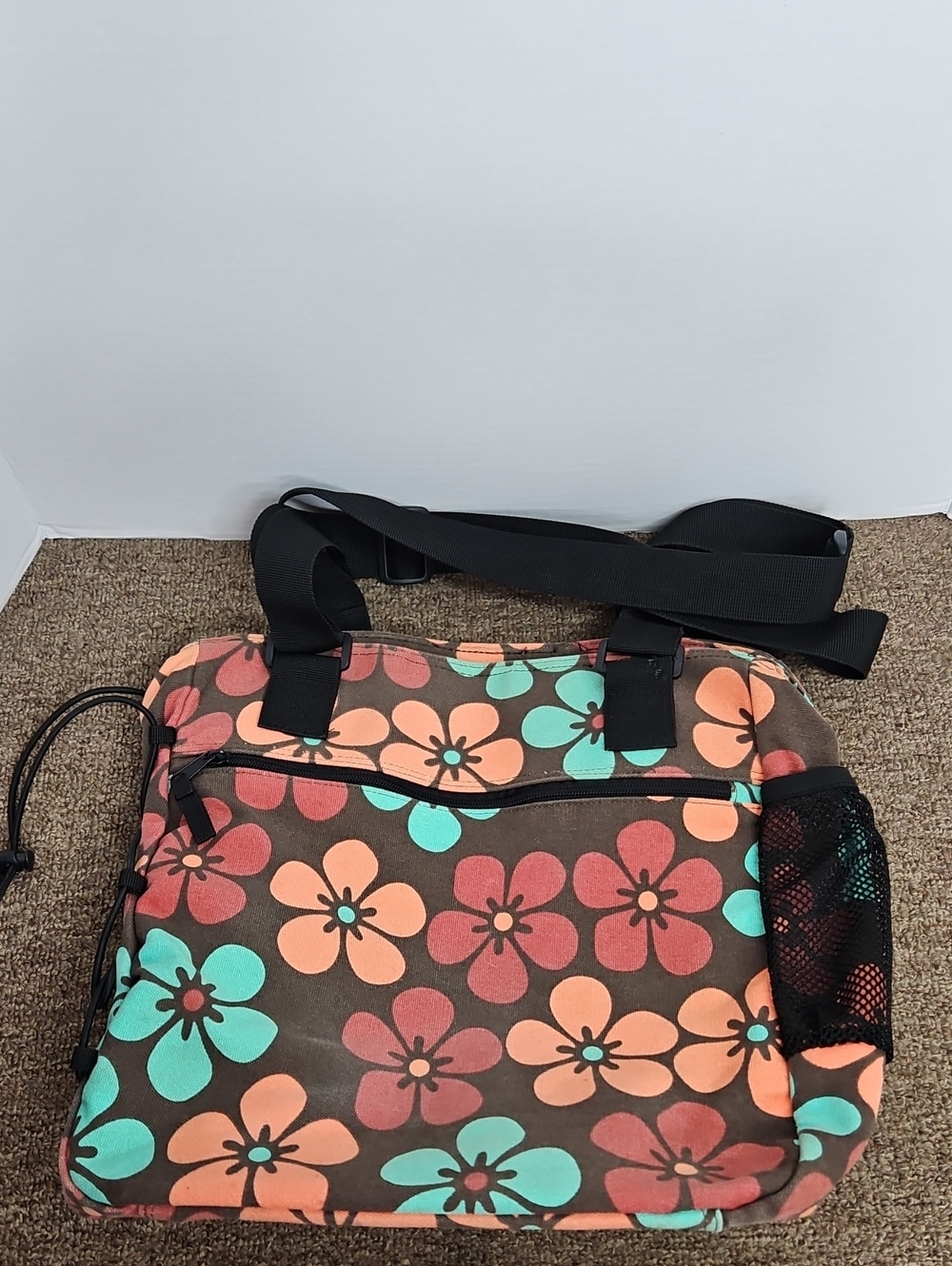 Kavu ShoulderComputer Tote Bag Floral Brown Pattern 13x15 - Picture 5 of 7